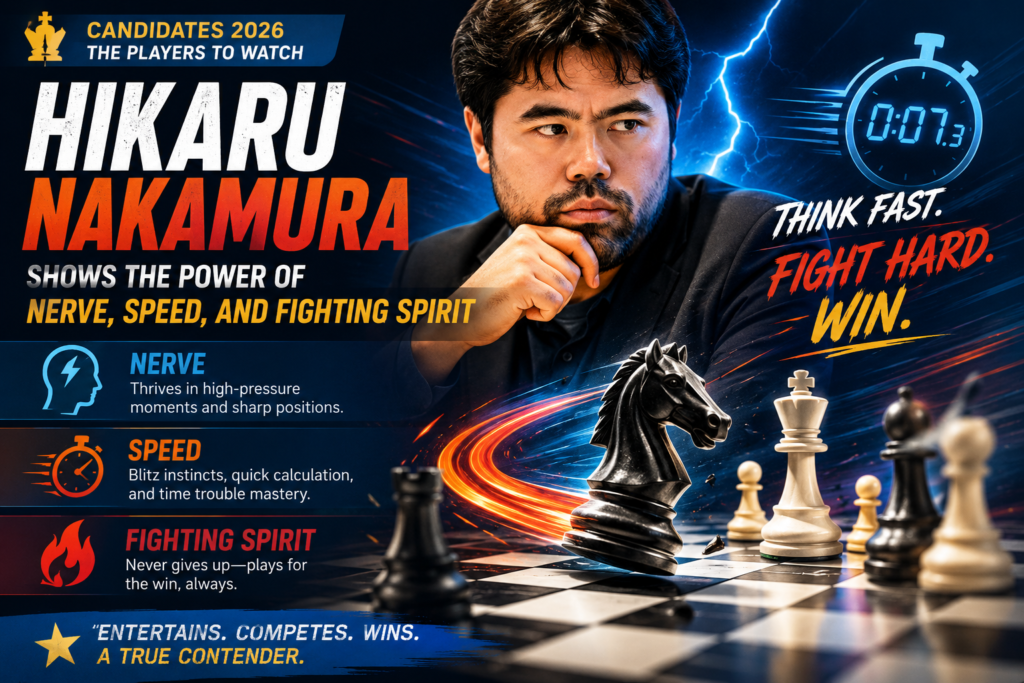 Hikaru Nakamura qualified for the Candidates 2026 by rating, with FIDE describing him as one of the most recognisable figures in modern chess and a dangerous player with sharp tactics and the ability to recover from setbacks.