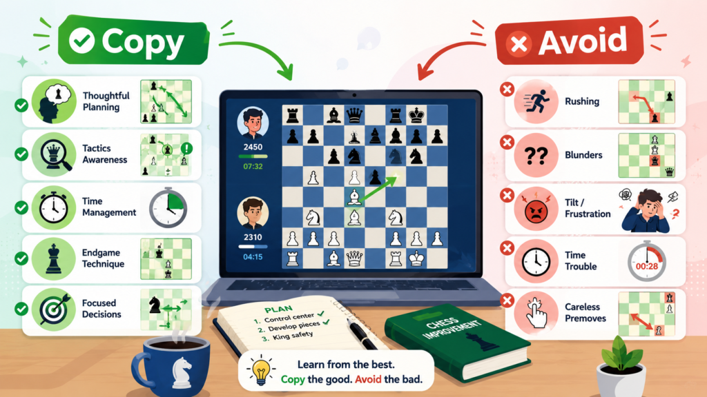 It is easy for a child to watch Hikaru move fast and think, “I should move fast too.” It is easy to watch Firouzja attack and think, “I should attack every game.” It is easy to watch bullet players premove and think speed is everything.