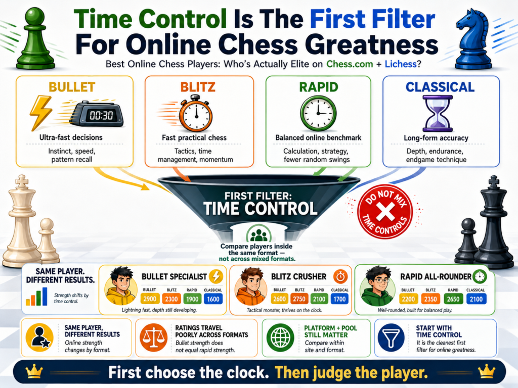 The phrase “best online chess player” sounds simple, but it becomes tricky the moment we ask, “Best at what speed?” Online chess is split into many time controls, and each one rewards a different kind of mind.
