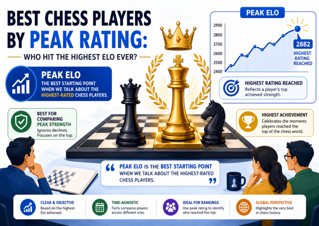 Peak Elo is not the only way to judge chess greatness, but it is one of the cleanest ways to compare players. It gives us a simple number that shows how high a player climbed on the official rating list.
