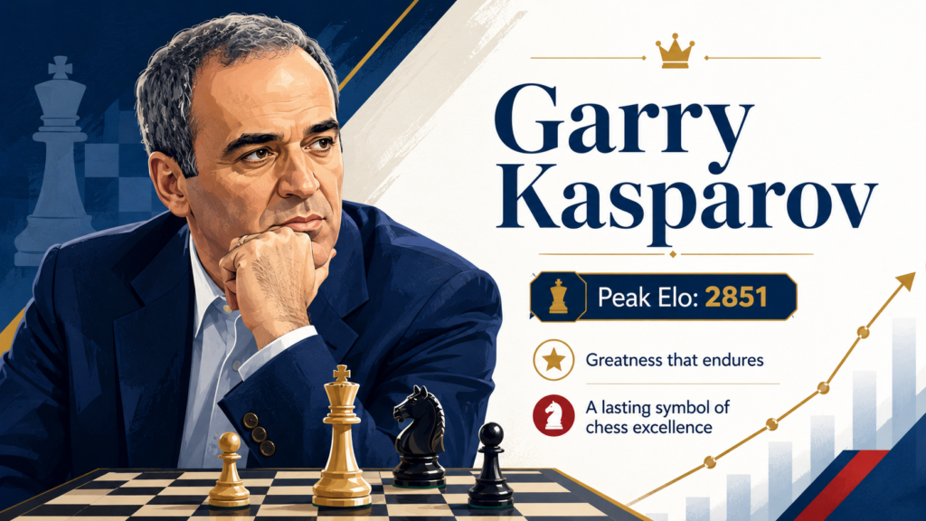 Before Magnus Carlsen broke the record, Garry Kasparov was the rating king. Kasparov reached an official rating of 2851 in July 1999 and again in January 2000. For many years, that number stood as the highest rating anyone had ever achieved.