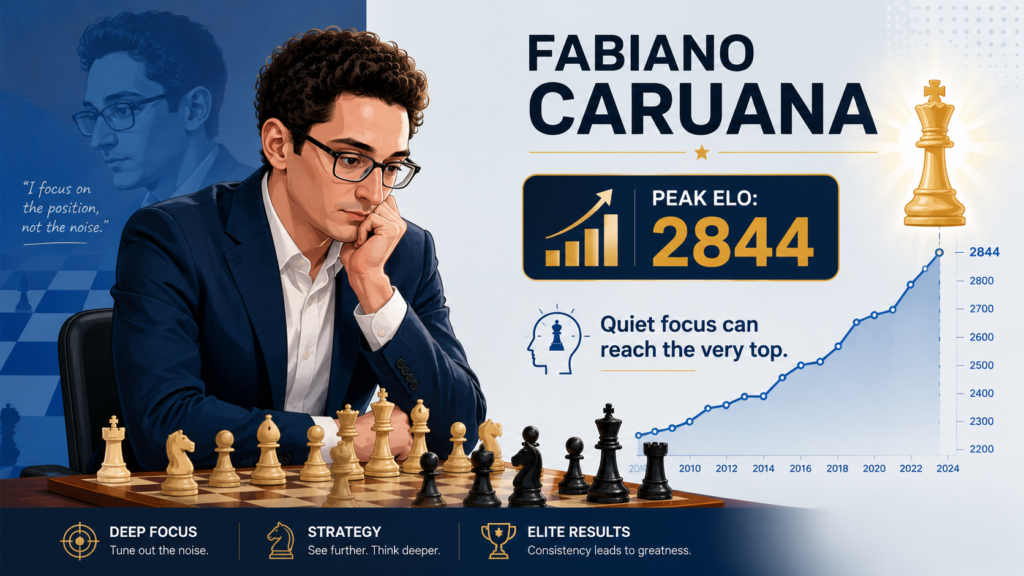 Fabiano Caruana reached a peak official FIDE classical rating of 2844, which places him among the highest-rated chess players in history.