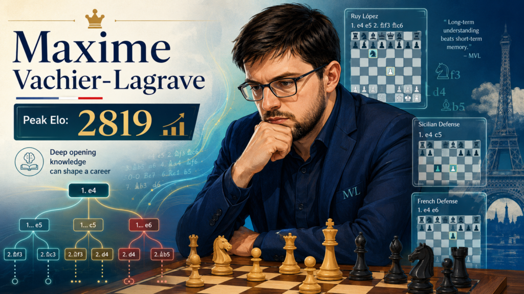 Maxime Vachier-Lagrave, often called MVL by chess fans, reached a peak official classical rating of 2819 in August 2016. His long stay near the top shows how strong he has been in elite events, and 2700chess records his highest official rating at that 2819 mark.