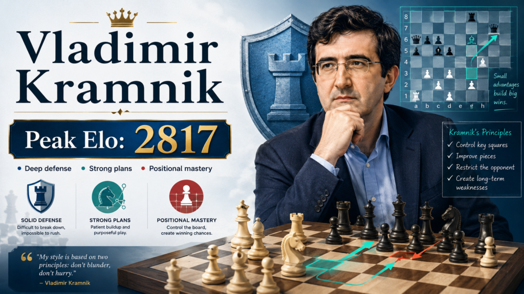 Vladimir Kramnik also reached a peak official FIDE classical rating of 2817, doing it in October 2016. His peak came many years after he became world champion, which shows how long he stayed strong at the highest level. 2700chess records his 2817 peak after his 6.5 out of 8 score at the 2016 Chess Olympiad.