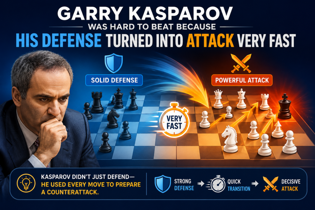Garry Kasparov is usually remembered as a fierce attacking player. That is fair, because his games were full of energy, deep plans, and bold moves. But one reason he became so great was that his defense was also full of life. 