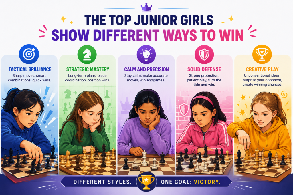 One of the best things about watching the best junior girls in chess is that they do not all win in the same way. Some are sharp attackers. Some are calm defenders. Some love fast chess. Some are strongest in long games.