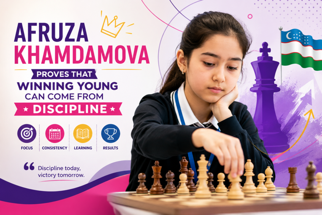 Afruza Khamdamova from Uzbekistan is one of the most important junior girls to watch because her record shows both talent and discipline. FIDE lists her as a Woman Grandmaster, born in 2009, with a May 2026 standard rating of 2423.