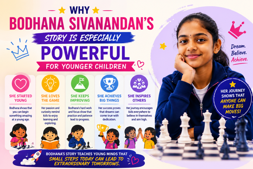 Bodhana Sivanandan deserves another look because her story speaks to very young children in a special way. Many chess articles focus on teens, but Bodhana shows that even a child in primary school can learn serious chess ideas when the right support is in place.