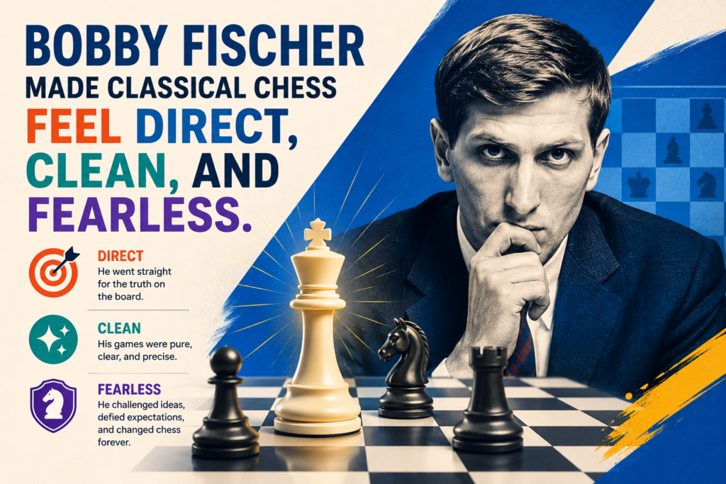 Bobby Fischer is one of the most famous names in chess history. Even people who do not play chess often know his name. His 1972 world championship match against Boris Spassky became more than a chess event. It became a world story. But behind the fame was a player with very clear chess thinking.