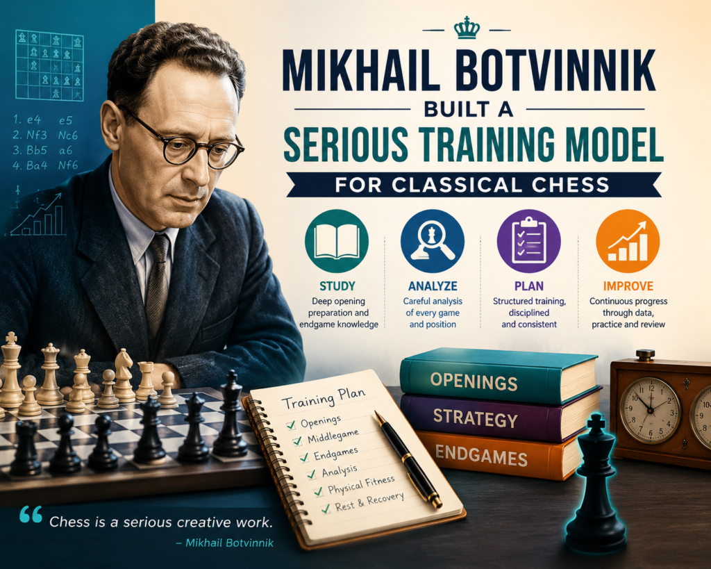 Mikhail Botvinnik was not only a great world champion. He was also one of the great chess teachers of history. His approach to chess was serious, planned, and disciplined. He treated chess training like a real craft.