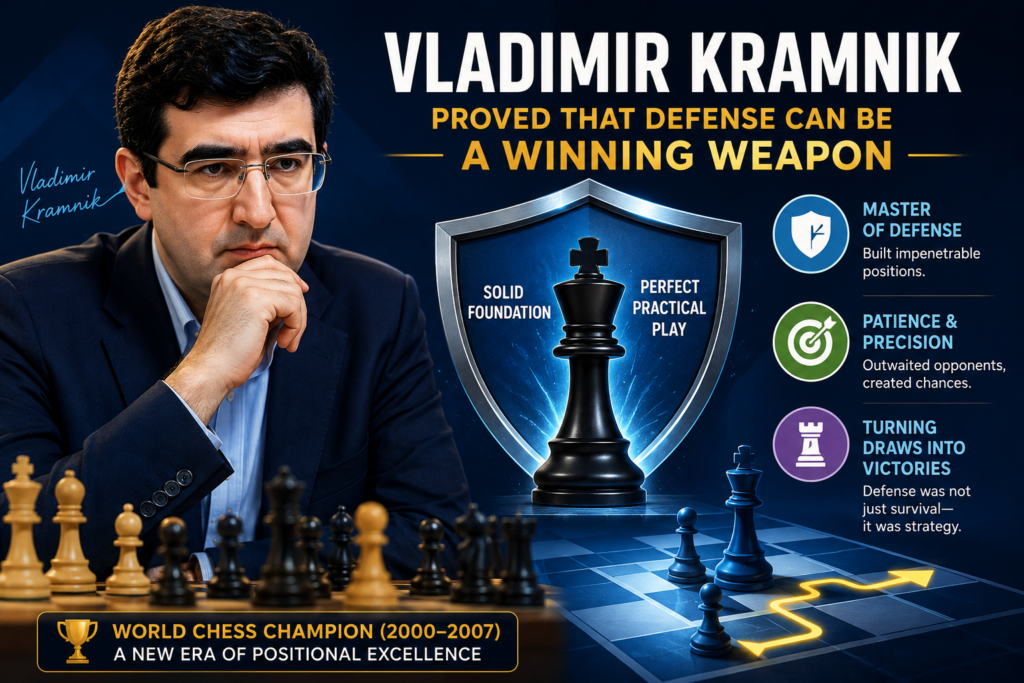 Vladimir Kramnik is one of the best examples of a player who could make a world-class attacker look stuck. He became the classical world champion in 2000 after beating Garry Kasparov in London, and that result shocked many chess fans because Kasparov had been seen as the strongest player in the world for so long.