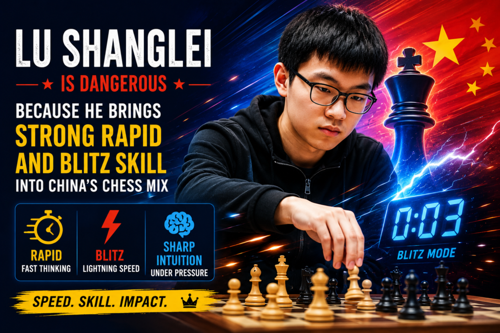 Lu Shanglei may not be as famous to casual fans as Ding Liren or Wei Yi, but he is a very strong player. His current FIDE profile lists him at 2635 in classical chess, 2601 in rapid, and 2688 in blitz. It also lists him as a grandmaster from China with a national active rank of number 6.