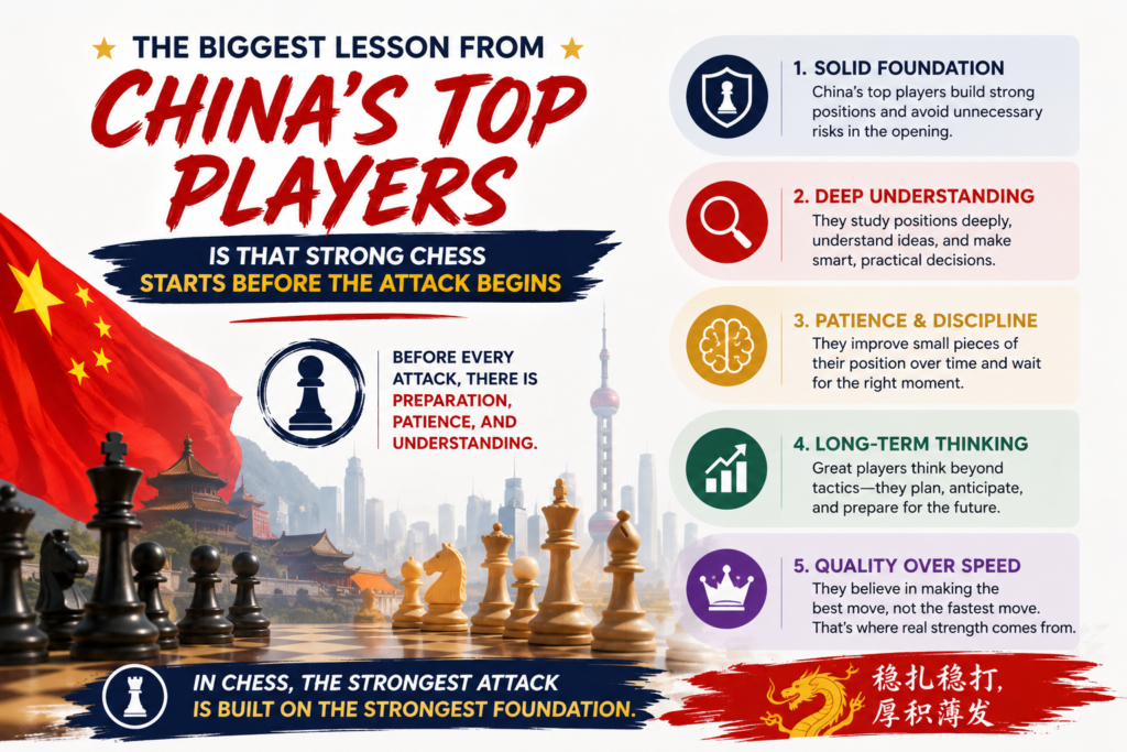 Many children think chess becomes fun only when they are attacking the king. They want checks, traps, and fast wins. That is normal. Attacking feels exciting. But the best Chinese players show something deeper. The attack is usually not the start of the story. It is the reward for good setup.