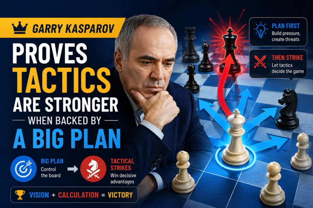 Garry Kasparov is one of the greatest chess players ever, and his tactical games are not just flashy. They are full of deep planning. That is what makes them so valuable. Kasparov could attack like a machine, but his attacks usually had a clear base. He gained space, improved his pieces, opened lines, and only then launched the big blow.