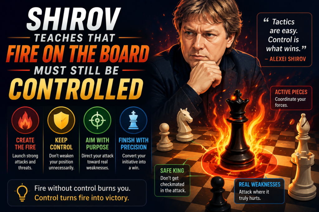 Alexei Shirov is one of the most creative tactical players of the last few decades. His chess has often been described as fiery because his attacks can feel bold, bright, and dangerous. He is famous for finding moves that many strong players would not even consider.