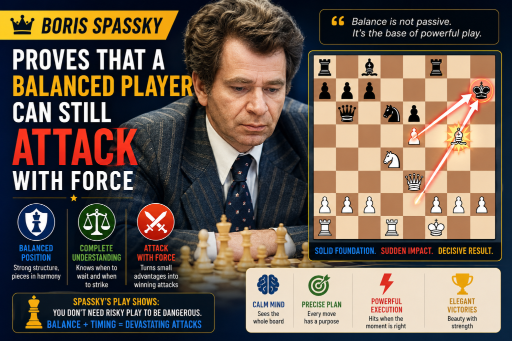 Boris Spassky is often remembered because of his famous 1972 match against Bobby Fischer. But Spassky was much more than one match. He was a very complete player. He could attack, defend, play open games, play closed games, and handle many types of positions.