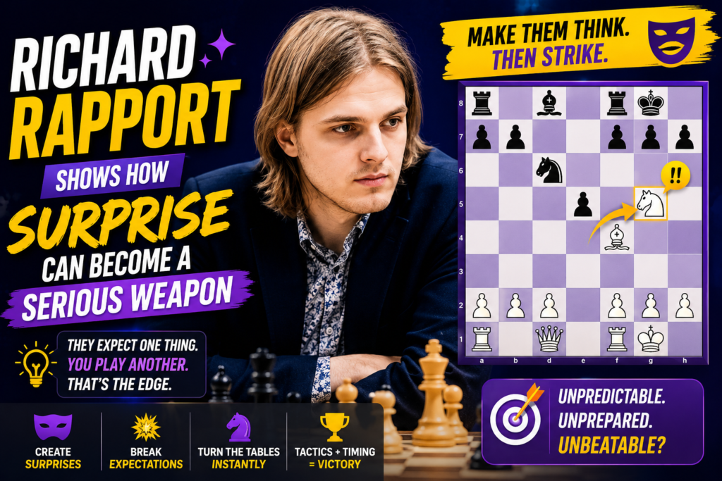 Richard Rapport is one of the most original players in today’s chess world. His openings can be unusual. His piece setups can look strange. His attacks can come from places the opponent did not expect. That makes him a fun player to study for anyone who loves tactical tricks.