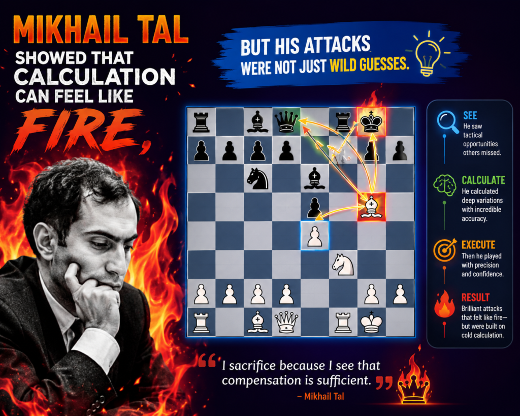 Mikhail Tal is one of the first names people think of when they hear the words “calculation monster.” Fans called him the Magician from Riga because his games looked like magic tricks. Pieces would hang. Sacrifices would appear from nowhere.