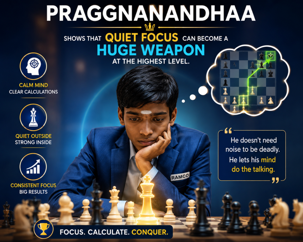 Rameshbabu Praggnanandhaa is a wonderful example for young students because his strength does not come from noise. He looks calm. He plays with focus. He keeps improving. He also has the kind of calculation that can stand up to the best players in the world.