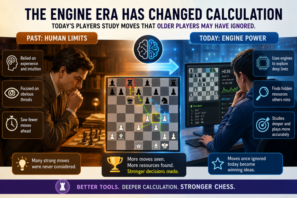 Modern chess is different from old chess in one big way. Players now train with very strong engines. These tools can show ideas that humans once thought were too strange, too risky, or too quiet. This has changed how top players calculate.