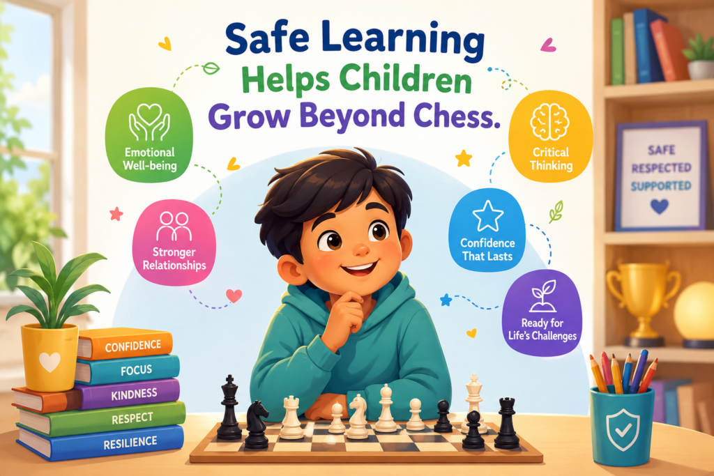 Child safety is not just about avoiding harm. It is also about creating the right space for growth. When a child feels safe, the brain is freer to learn. The child can focus on the board, ask better questions, take feedback, and try again after mistakes. That is where chess becomes more than a game.