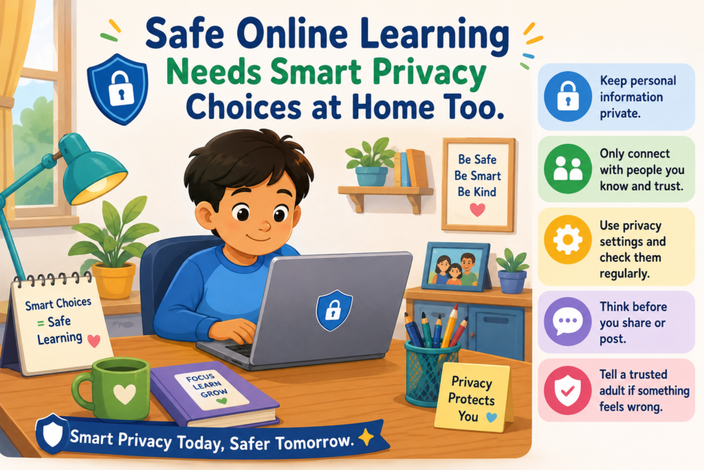 A safe platform matters. A careful teacher matters. Clear parent communication matters. But online child safety also depends on what happens at home before the child joins class. This is not about making parents afraid. It is about making the online learning space calm, simple, and protected.