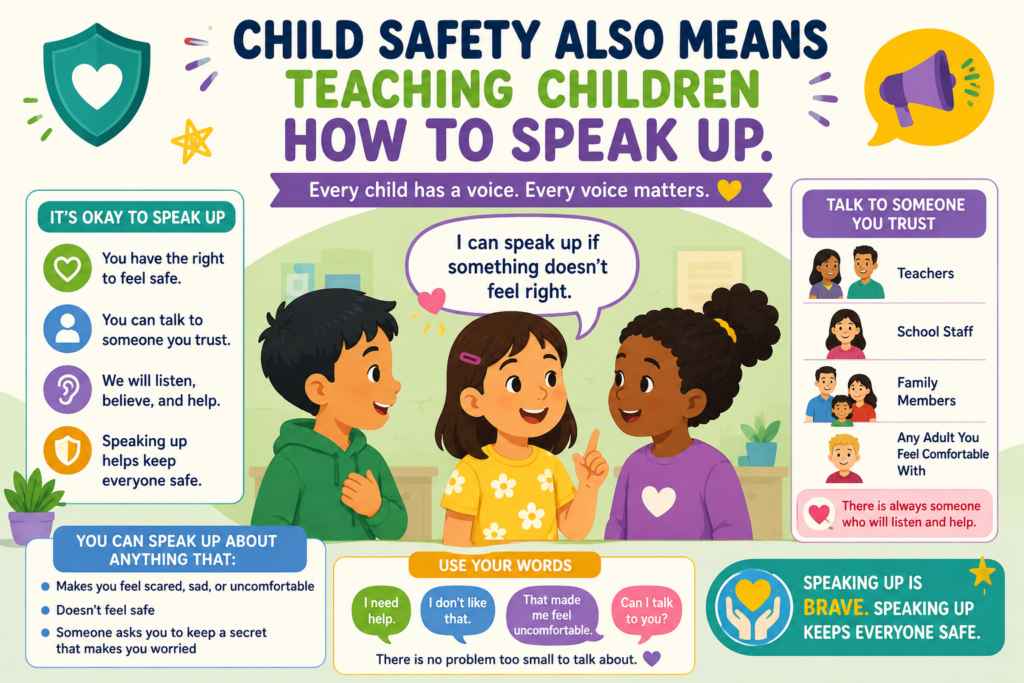 Parents and platforms play a huge role in safety, but children also need simple words they can use when something feels wrong. This does not mean children should carry the full weight of safety. That is an adult job. But children can learn small safety scripts that help them pause, ask, and report.
