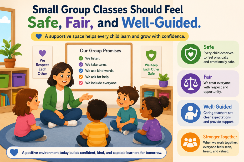 Some children learn best one-on-one. Some children enjoy learning with a small group. A small group can be a happy place because children hear other answers, meet other learners, and feel part of a team. But group learning only works well when the class is guided with care.