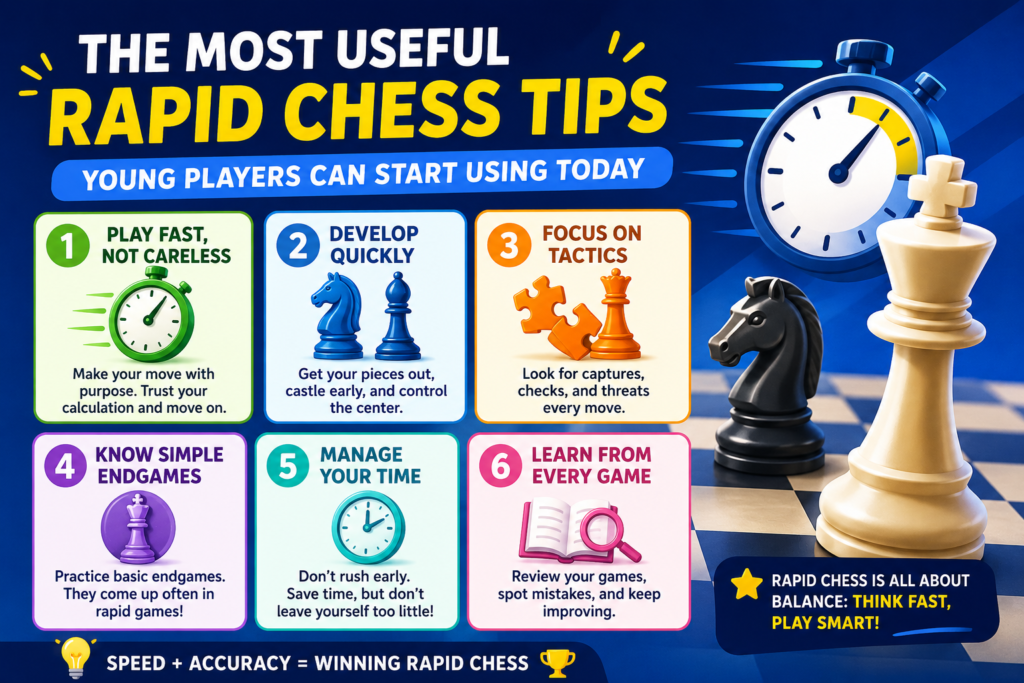 Rapid chess can feel hard because it asks for two things at the same time. A player must think well, but also think fast. That sounds scary at first, but it becomes much easier when a child learns a few simple habits.