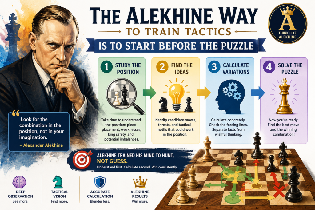 Many students train tactics by solving puzzle after puzzle. That can help, but it is not enough. In a puzzle, the tactic is already there. In a real game, no one tells you, “There is a winning move now.” You must feel when the moment is ready.