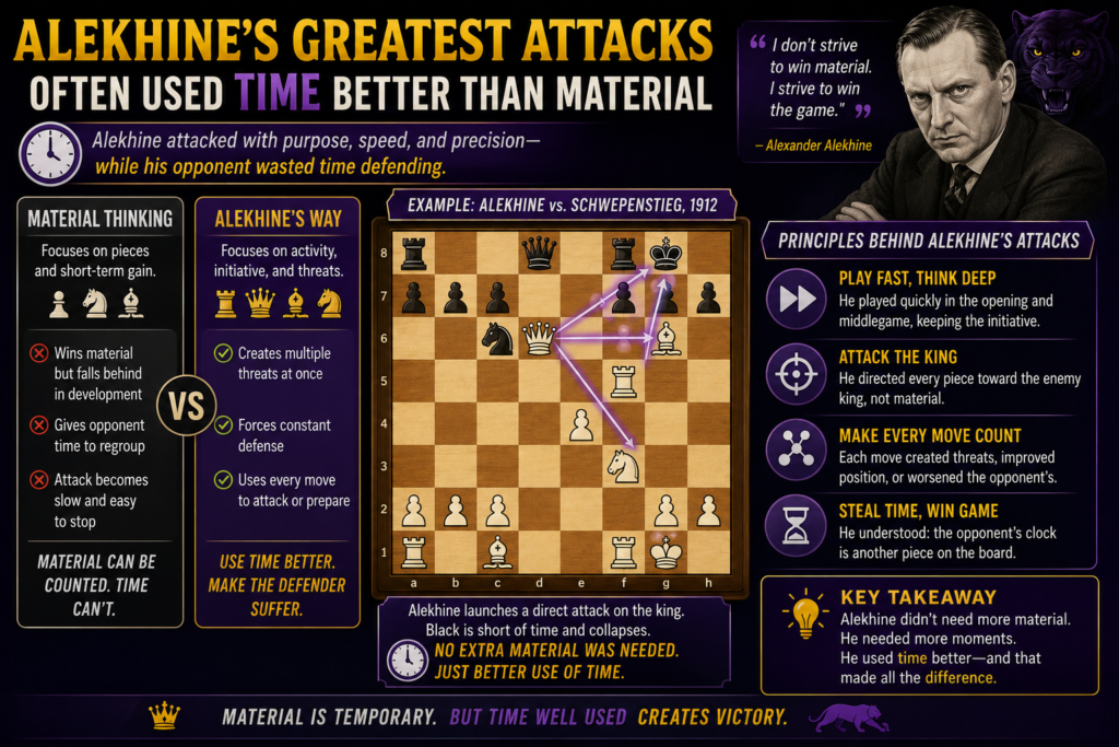 One of the hardest ideas in chess is time. In chess, time does not only mean the clock. It also means speed on the board. If your pieces reach the king before the defender can bring help, you may have a strong attack. If you waste moves while your opponent gets safe, your attack may disappear.
