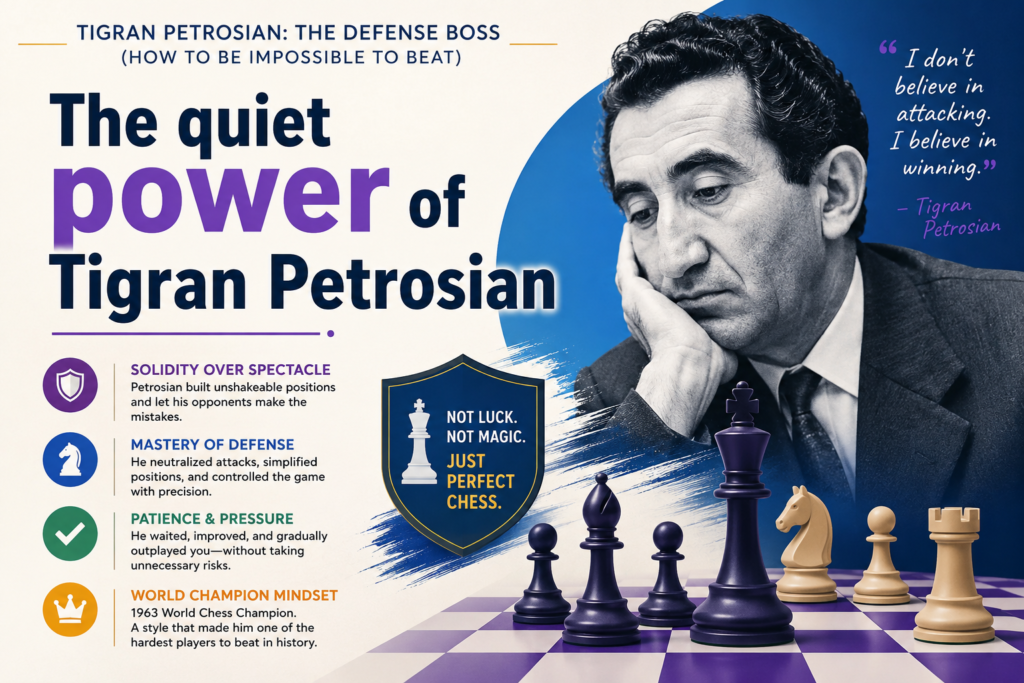 Tigran Petrosian was not the kind of player who tried to scare people with wild attacks. He did not play chess like a storm. He played more like a locked door. You could knock. You could push. You could try to break in. But most of the time, nothing worked.