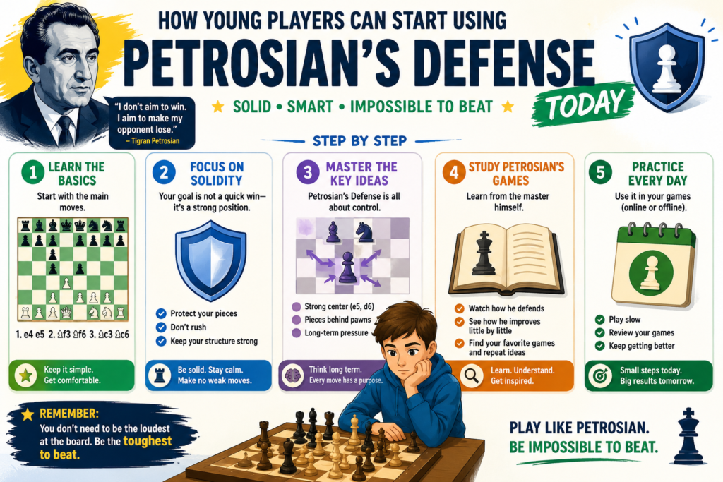 Petrosian’s full style is deep, but children do not need to copy everything at once. They can start with a few simple habits. These habits can save many games right away.