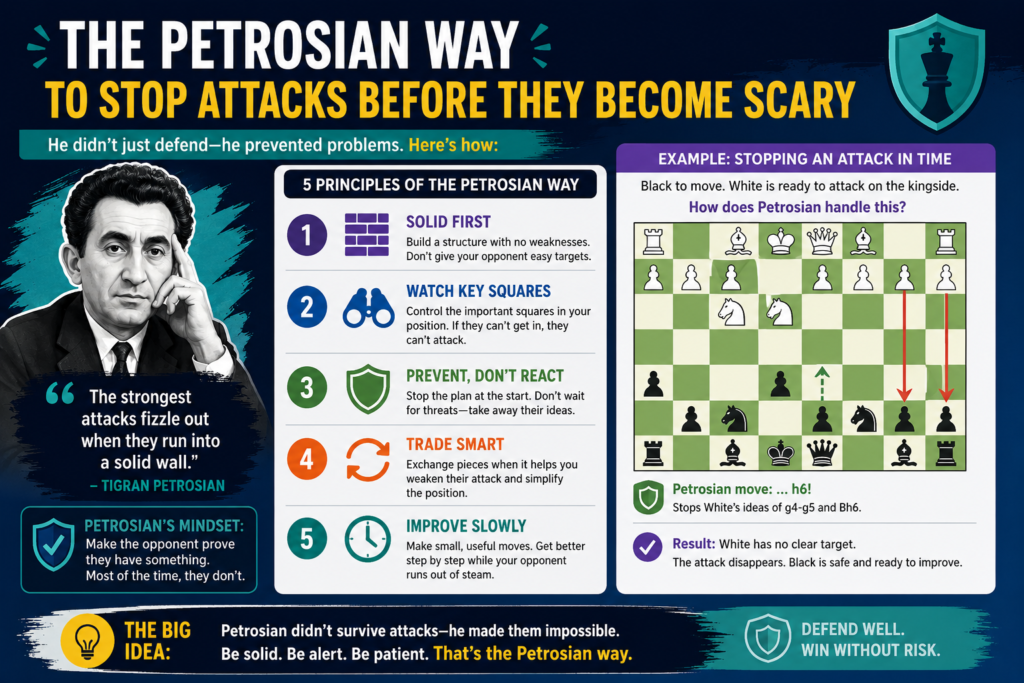 Many children get nervous when the opponent starts attacking. Their heart beats faster. Their hand moves quickly. They see a queen near their king and suddenly forget everything they know.