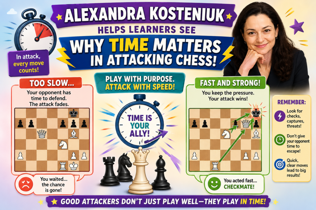 In chess, time does not only mean the clock. Time also means moves. If your child needs three moves to attack, but the opponent needs one move to create danger, the plan may be too slow. 