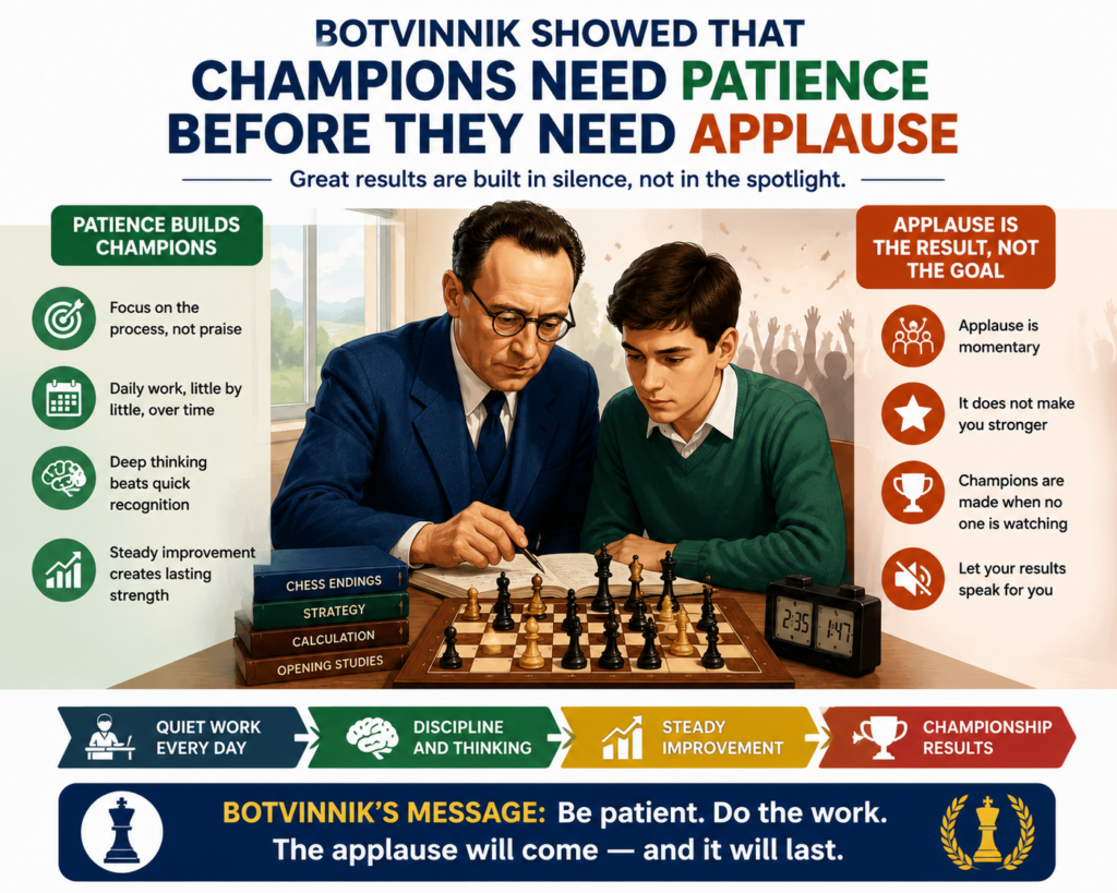 Botvinnik’s career had many great wins, but it also had hard moments. He lost the world title and won it back more than once. That alone tells us something important. He did not treat a setback as the end. He treated it as a problem to solve.