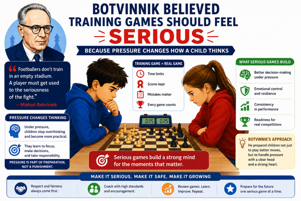 Training games are not the same as casual games. In a casual game, a child may chat, rush, take back moves, or try silly attacks. That can be fun, and fun matters. But serious growth needs a different kind of game too.