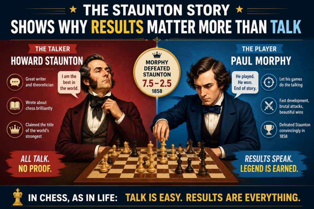 One famous part of Morphy’s Europe trip was the match that never happened with Howard Staunton. Staunton was one of the most important English chess figures of his time, but the planned match with Morphy did not take place. 
