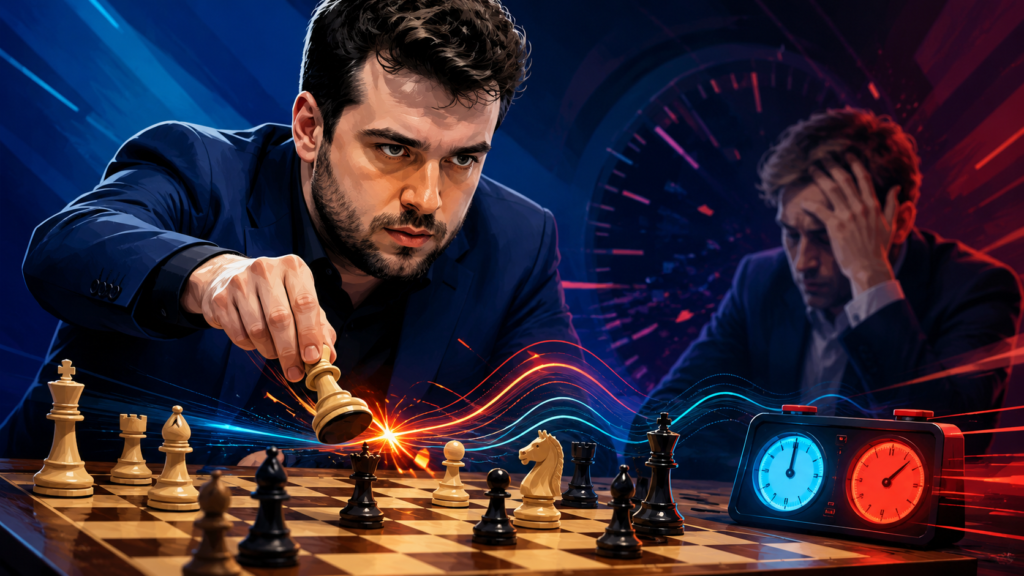 Nepo is not dangerous only because he plays quickly. He is dangerous because he changes the speed of the game at the right time. One moment the position looks quiet. Then he opens the center. One moment the pieces look balanced.