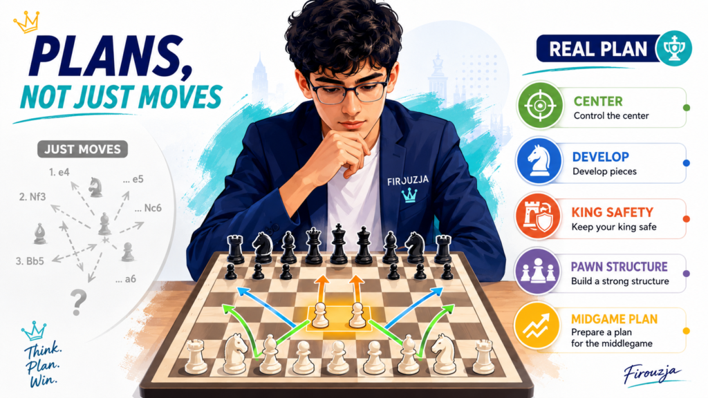 Openings can feel confusing for children. There are so many names, lines, traps, and move orders. Some students try to memorize ten moves and then feel lost when the opponent plays something different. Firouzja’s games show a better truth. 