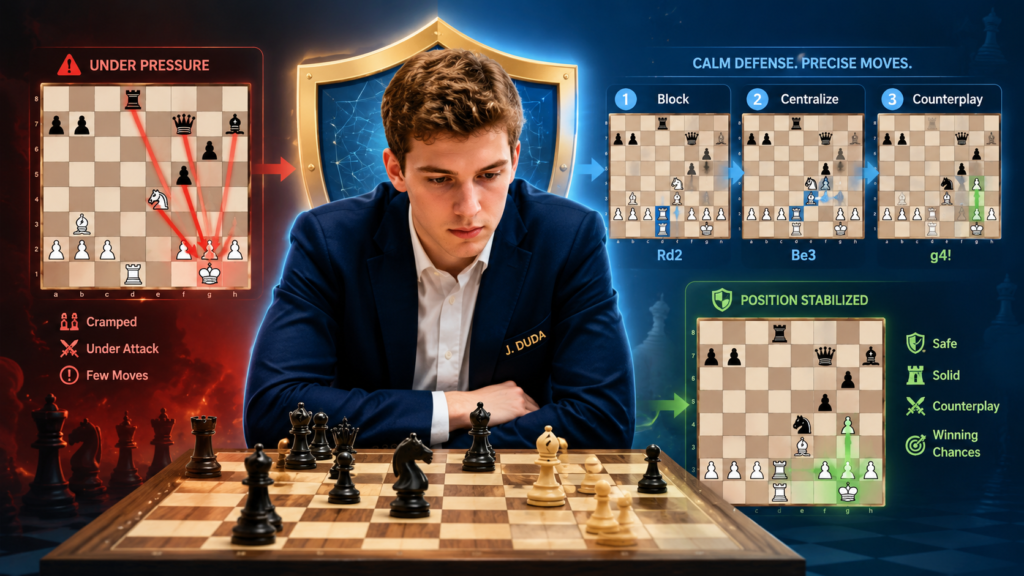 Most students love winning positions. That is easy to enjoy. But the real test comes when the game is hard. Maybe the child is down a pawn. Maybe their king is under attack. Maybe they made one mistake and now feel upset. This is where many young players give up inside, even if they keep moving the pieces.