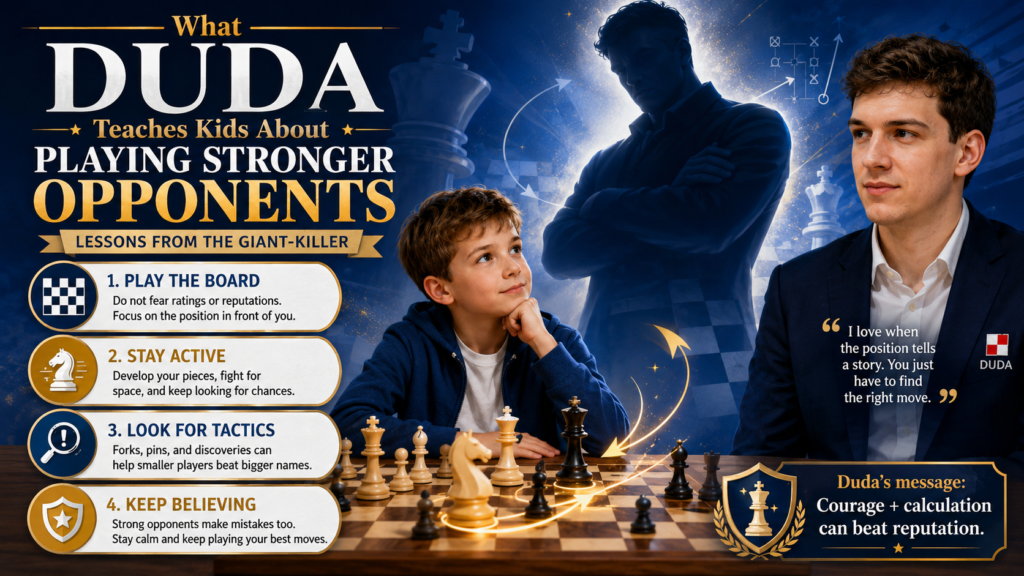 Playing a stronger opponent can feel scary for a young chess player. The child may sit down and already feel behind. They may think the other player knows more, sees more, and will punish every small mistake. That fear is real, but it can also be trained.