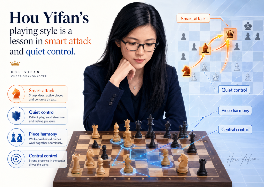 Hou Yifan is not famous only because she won titles. She is famous because of how she played. Her chess often feels smooth, sharp, and clean. She can attack, but she does not attack without reason. She can defend, but she does not sit and wait forever.