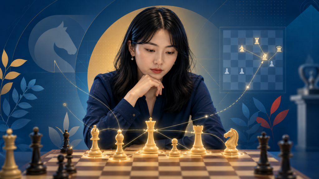 One piece can make a threat. Many pieces can make a plan. Ju Wenjun’s chess often feels smooth because her pieces are not fighting alone. Her bishops, knights, rooks, queen, king, and pawns all seem to have jobs. This is one reason her positions can become so strong without looking wild.