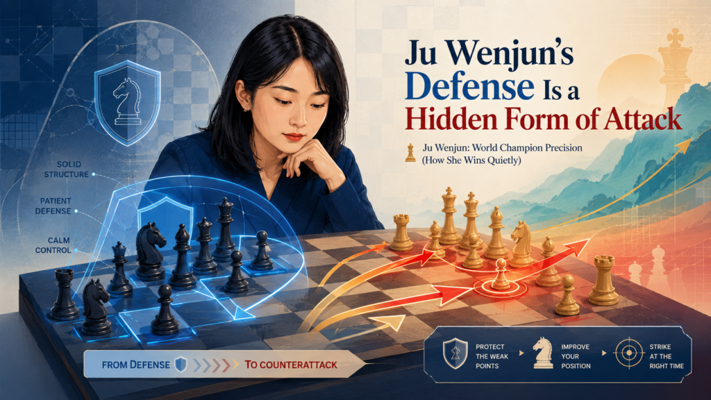 Many people think defense means sitting back and waiting. That is not true. Good defense is active. It stops the opponent’s plan while preparing your own. Ju Wenjun is strong because she does not panic when she must defend. She does not grab every piece and hide. She looks for the cleanest way to remove danger.