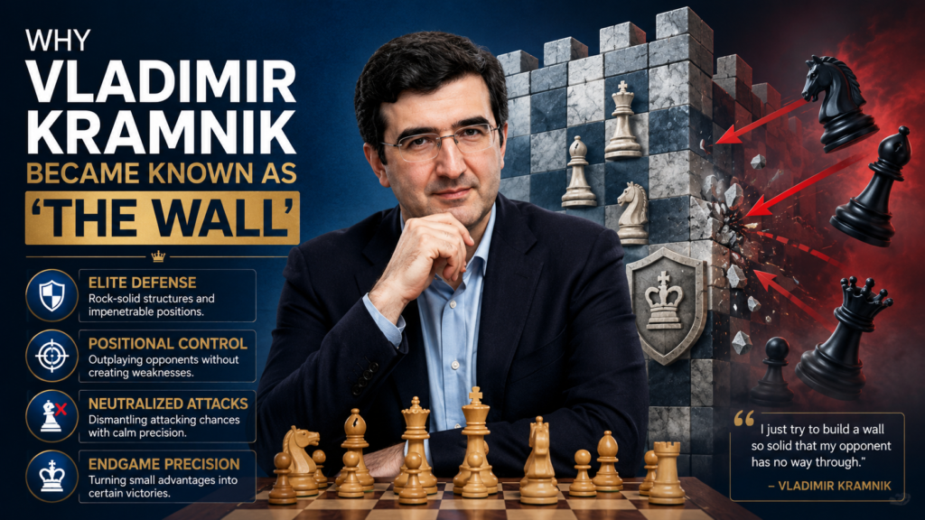 Vladimir Kramnik earned the nickname “The Wall” because he was almost impossible to break when he was at his best. He did not play chess like a man trying to show off. He played like a man trying to take away every good choice from the other side.