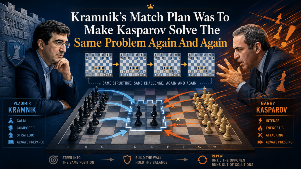 Kramnik’s win over Kasparov was not built on one lucky game. It was built on a match plan that kept working. That is what made it so strong. Kasparov came to the board wanting fire, pressure, and complex fights.