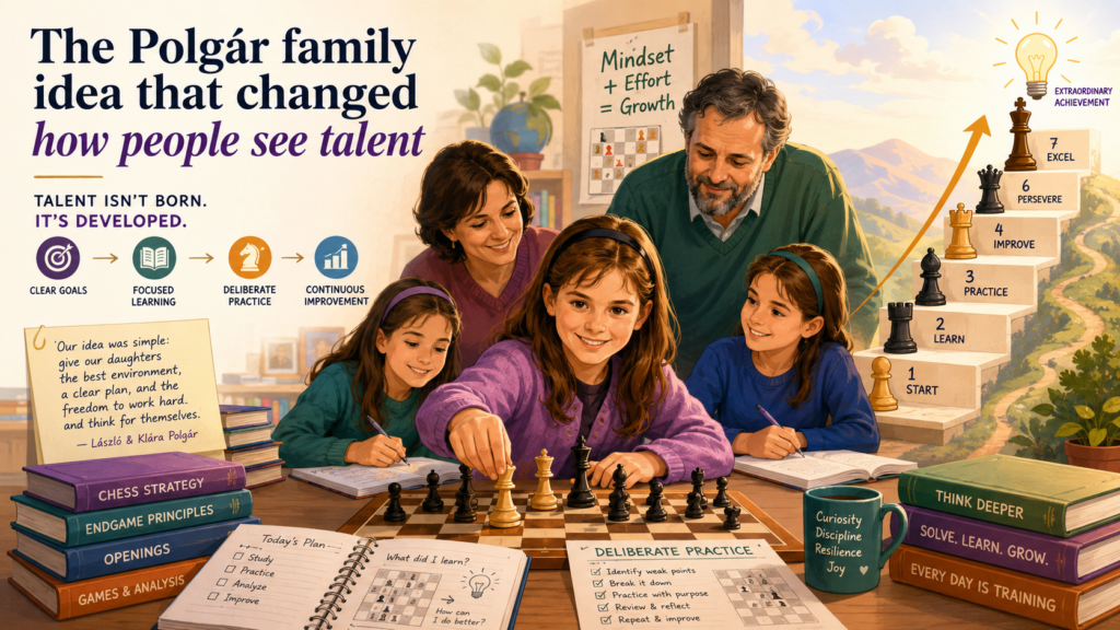 Her father believed that genius could be trained. He and Judit’s mother, Klara, built a home where learning was focused, rich, and steady. Chess became the main tool. The Polgár sisters did not just learn openings. They solved puzzles, studied classic games, played serious events, and learned how to think with care.
