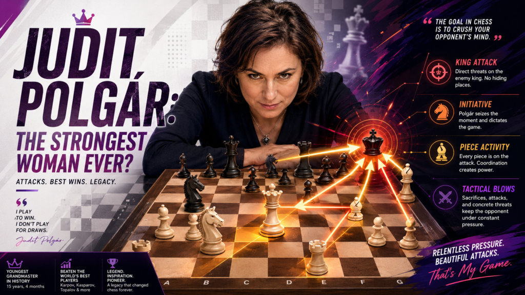 Some players try to win by squeezing small weaknesses. Judit could do that too, but her best games often came from sharp positions. She loved active pieces. She loved open lines. She loved the kind of board where every move carried danger.