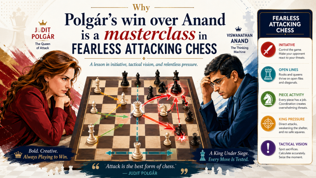 Judit herself has pointed to her 1999 win against Viswanathan Anand in Dos Hermanas as one of her best games. Chess.com reported that she called this game special and shared it as her best game ever in a video lesson.